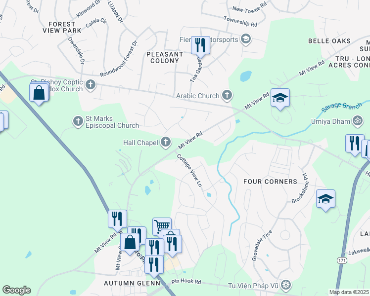 map of restaurants, bars, coffee shops, grocery stores, and more near 6004 Mount View Road in Nashville