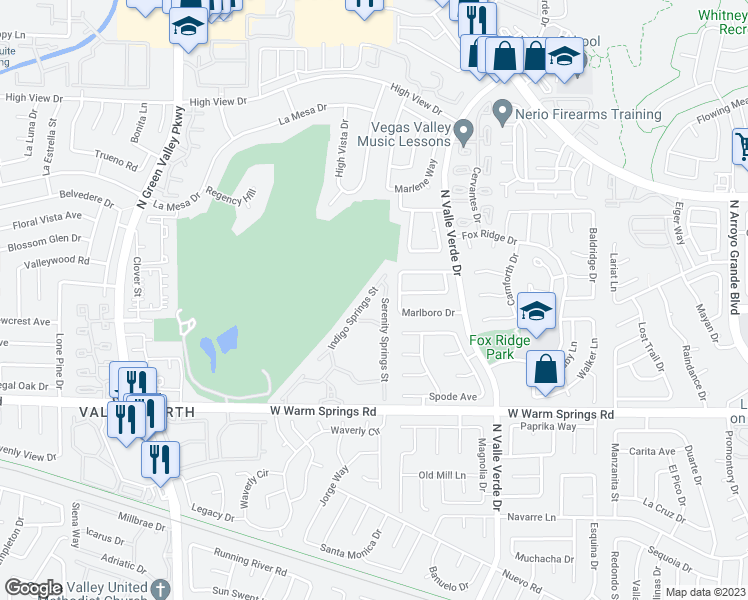 map of restaurants, bars, coffee shops, grocery stores, and more near 2050 West Warm Springs Road in Henderson