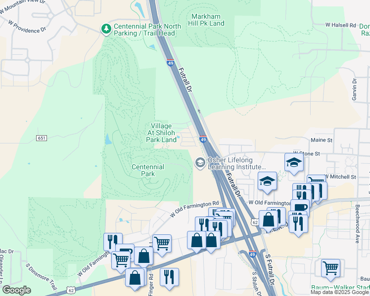 map of restaurants, bars, coffee shops, grocery stores, and more near 2817 West Cottonwillow Way in Fayetteville