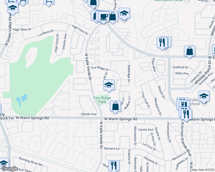 map of restaurants, bars, coffee shops, grocery stores, and more near 520 Carnforth Drive in Henderson