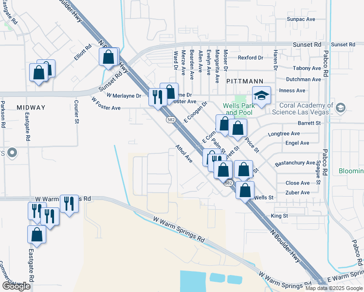 map of restaurants, bars, coffee shops, grocery stores, and more near 1624 Athol Avenue in Henderson
