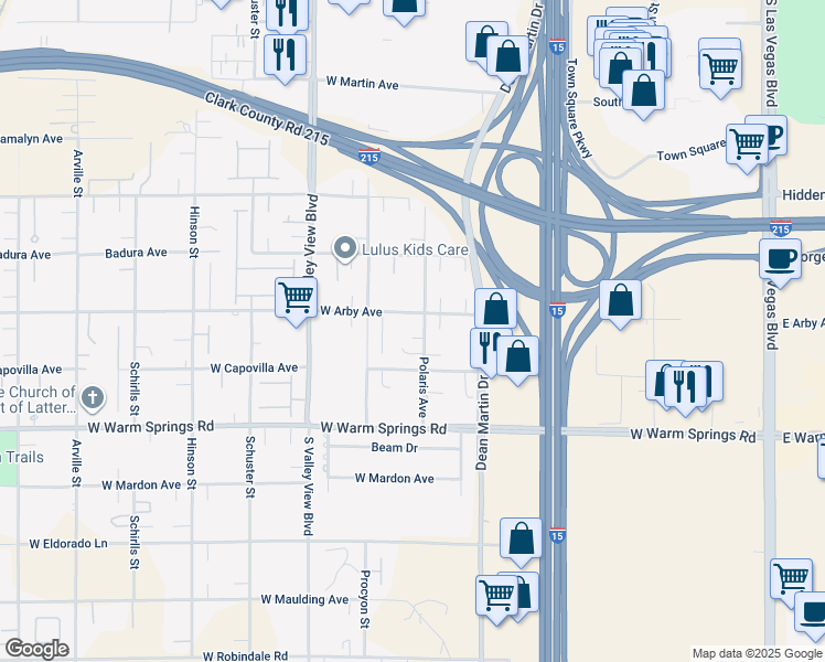 map of restaurants, bars, coffee shops, grocery stores, and more near 7135 Polaris Avenue in Las Vegas