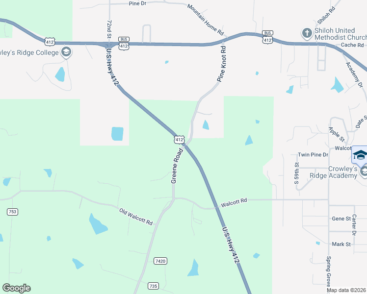map of restaurants, bars, coffee shops, grocery stores, and more near 1051 Greene 724 County in Paragould