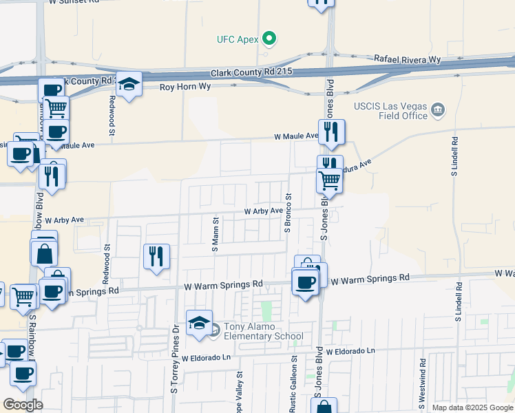 map of restaurants, bars, coffee shops, grocery stores, and more near 6250 West Arby Avenue in Las Vegas