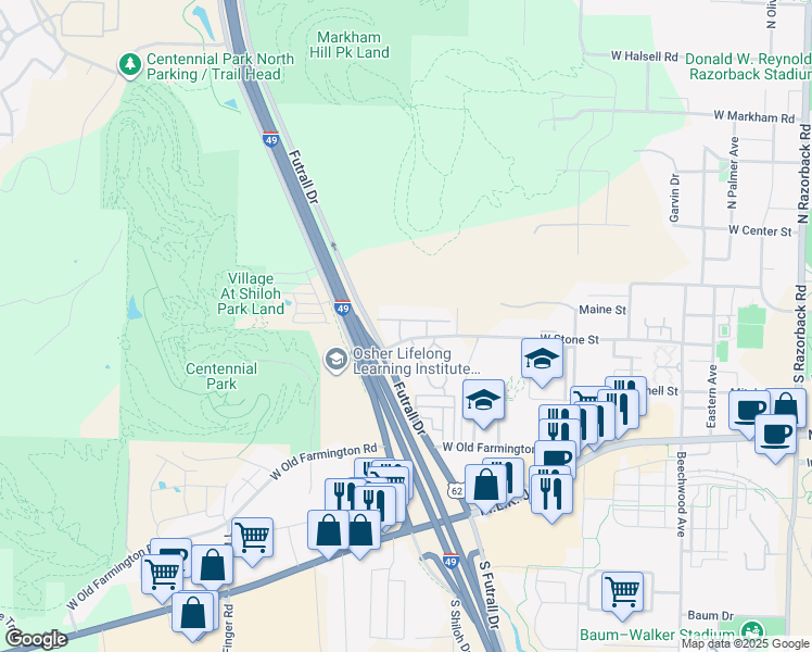 map of restaurants, bars, coffee shops, grocery stores, and more near 315 Mobile Lane in Fayetteville