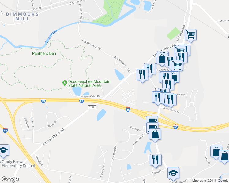 map of restaurants, bars, coffee shops, grocery stores, and more near 1861 Birmingham Drive in Hillsborough