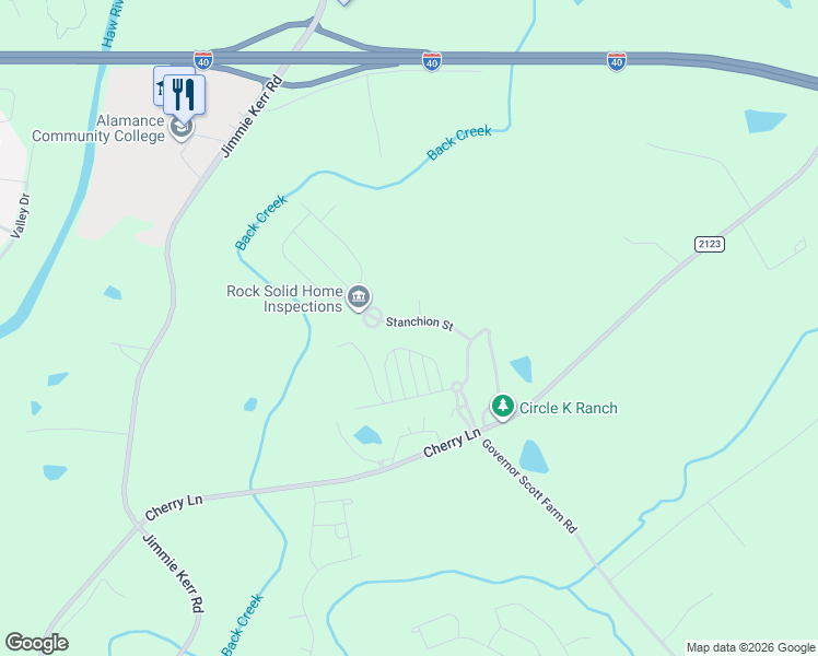 map of restaurants, bars, coffee shops, grocery stores, and more near 1110 Jersey Street in Haw River