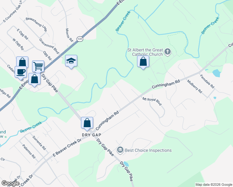 map of restaurants, bars, coffee shops, grocery stores, and more near 7119 Spurlin Road in Knoxville