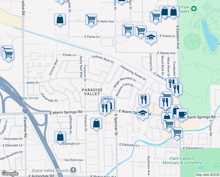 map of restaurants, bars, coffee shops, grocery stores, and more near 7182 Magic Moment Lane in Las Vegas