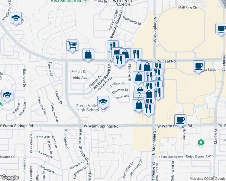 map of restaurants, bars, coffee shops, grocery stores, and more near 581 Carleton Drive in Henderson