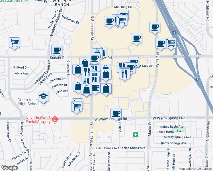 map of restaurants, bars, coffee shops, grocery stores, and more near 560 North Stephanie Street in Henderson