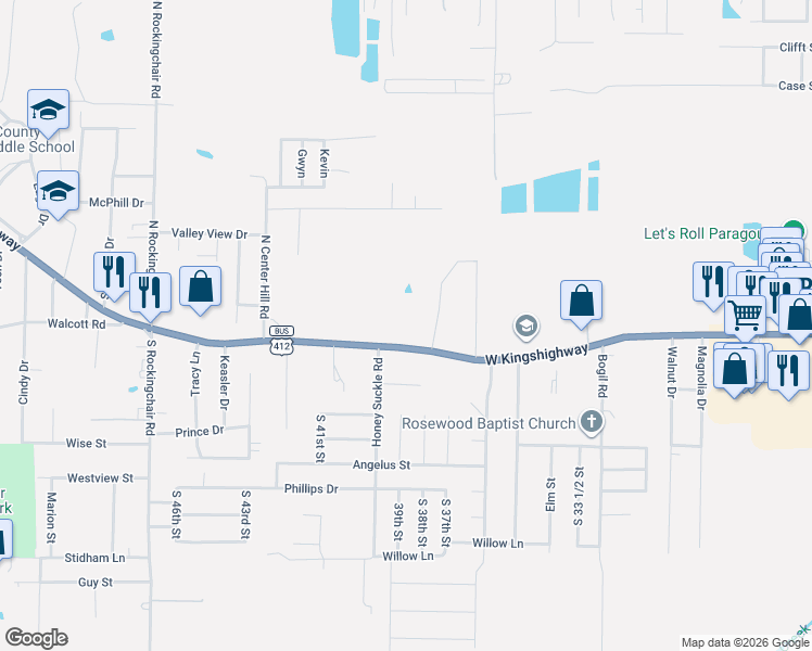 map of restaurants, bars, coffee shops, grocery stores, and more near 3905 West Kingshighway in Paragould