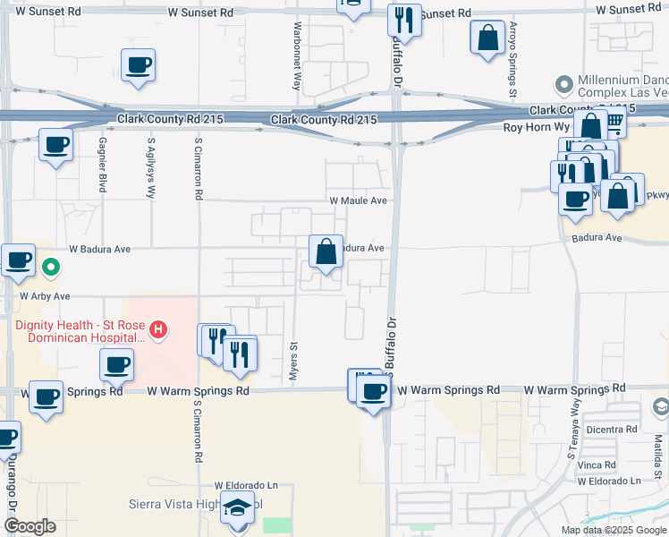 map of restaurants, bars, coffee shops, grocery stores, and more near in Las Vegas