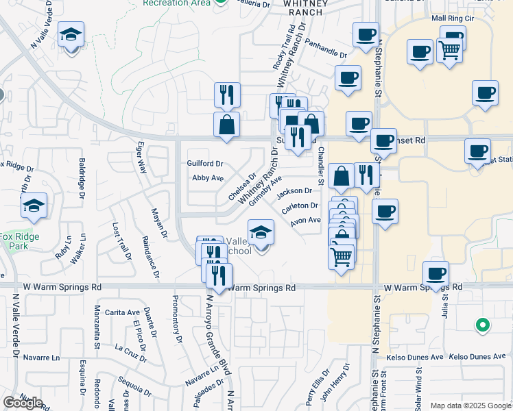 map of restaurants, bars, coffee shops, grocery stores, and more near 542 Grimsby Avenue in Henderson