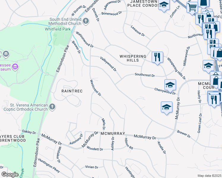 map of restaurants, bars, coffee shops, grocery stores, and more near 549 Brewer Drive in Nashville