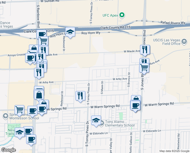 map of restaurants, bars, coffee shops, grocery stores, and more near 7106 West Steele Canyon Street in Las Vegas