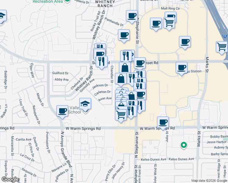 map of restaurants, bars, coffee shops, grocery stores, and more near 606 Carleton Drive in Henderson