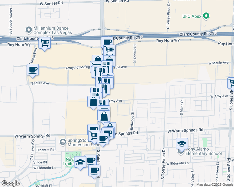 map of restaurants, bars, coffee shops, grocery stores, and more near 6755 West Arby Avenue in Las Vegas