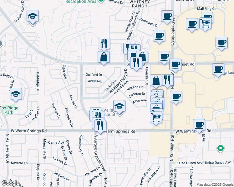 map of restaurants, bars, coffee shops, grocery stores, and more near 542 Grimsby Avenue in Henderson