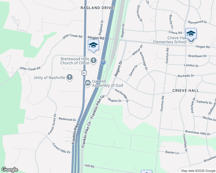 map of restaurants, bars, coffee shops, grocery stores, and more near 5173 Regent Drive in Nashville