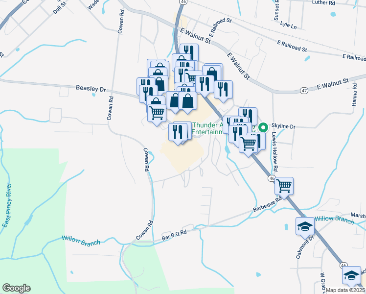 map of restaurants, bars, coffee shops, grocery stores, and more near 454 Tennessee 46 in Dickson
