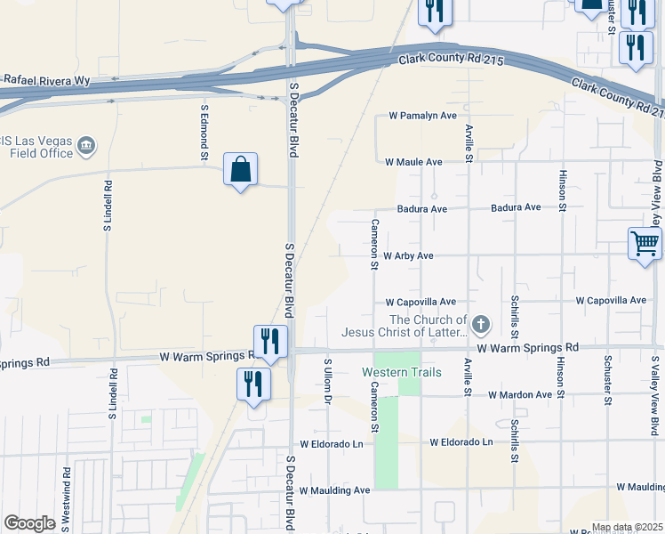 map of restaurants, bars, coffee shops, grocery stores, and more near 7121 Painted Skyline Street in Las Vegas