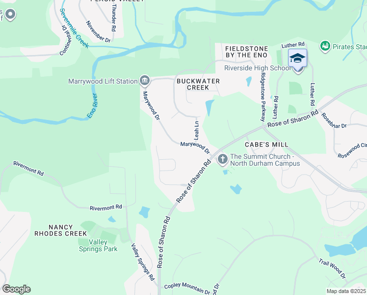 map of restaurants, bars, coffee shops, grocery stores, and more near 3033 Marywood Drive in Durham