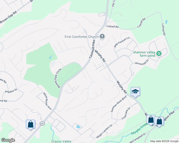 map of restaurants, bars, coffee shops, grocery stores, and more near 5406 Tazewell Pike in Knoxville