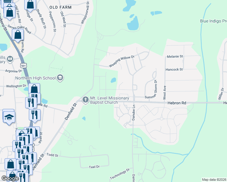 map of restaurants, bars, coffee shops, grocery stores, and more near 312 Summer Breeze Drive in Durham