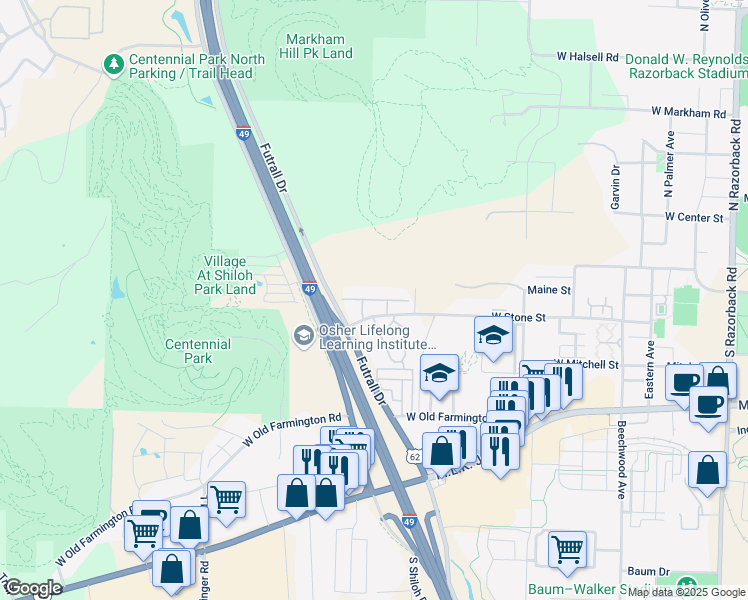 map of restaurants, bars, coffee shops, grocery stores, and more near Orlando Drive in Fayetteville