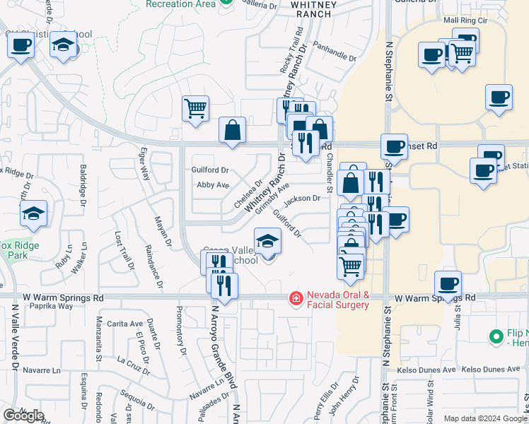 map of restaurants, bars, coffee shops, grocery stores, and more near 544 Grimsby Avenue in Henderson