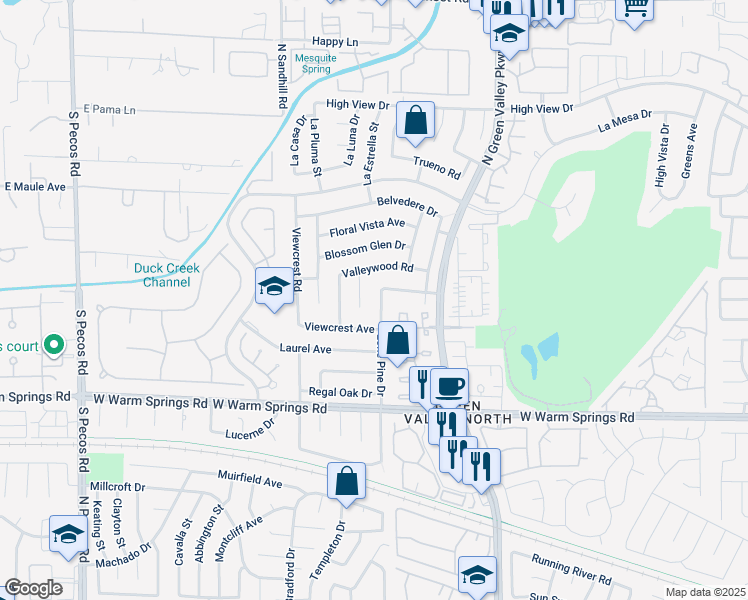 map of restaurants, bars, coffee shops, grocery stores, and more near 2343 Lone Pine Drive in Henderson