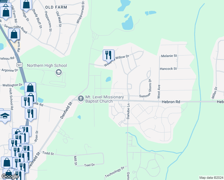 map of restaurants, bars, coffee shops, grocery stores, and more near 312 Summer Breeze Drive in Durham