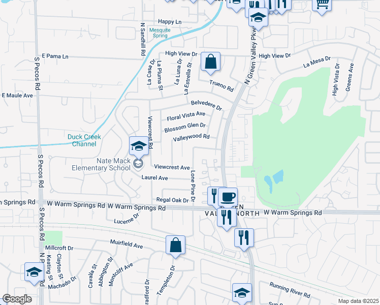 map of restaurants, bars, coffee shops, grocery stores, and more near 2343 Lone Pine Drive in Henderson