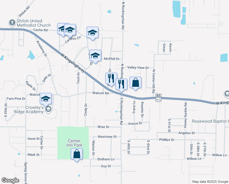 map of restaurants, bars, coffee shops, grocery stores, and more near 500 Walcott Road in Paragould