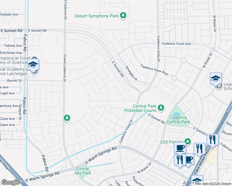 map of restaurants, bars, coffee shops, grocery stores, and more near East Warm Springs Road in Henderson