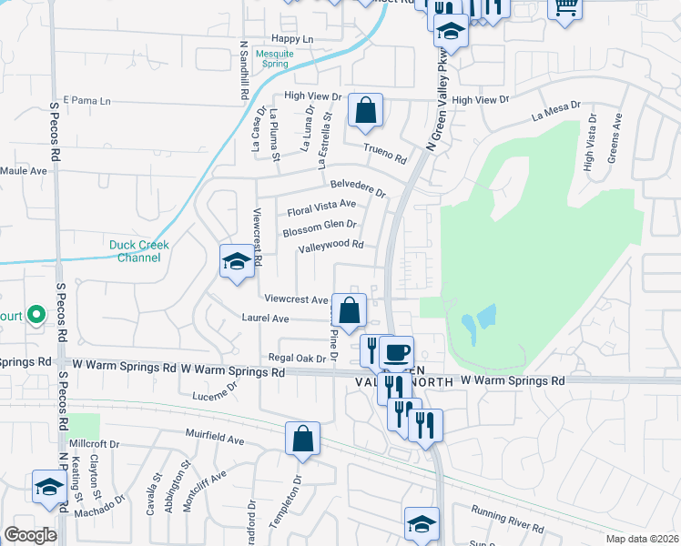 map of restaurants, bars, coffee shops, grocery stores, and more near 2339 Lone Pine Drive in Henderson