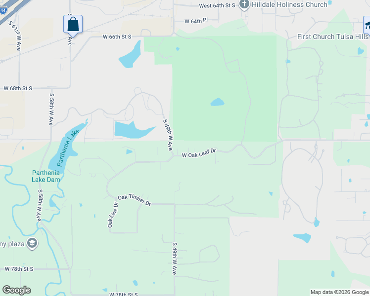 map of restaurants, bars, coffee shops, grocery stores, and more near 4809 West Oak Leaf Drive in Tulsa