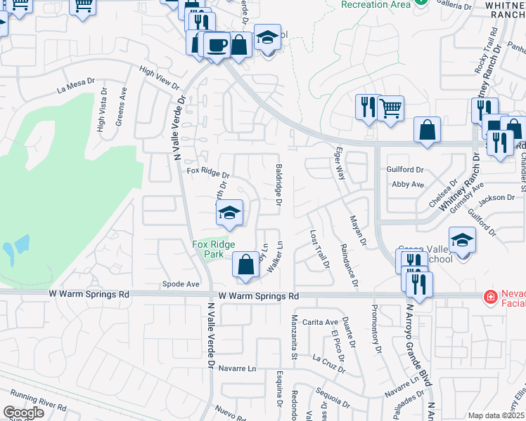map of restaurants, bars, coffee shops, grocery stores, and more near 1812 Dalton Drive in Henderson