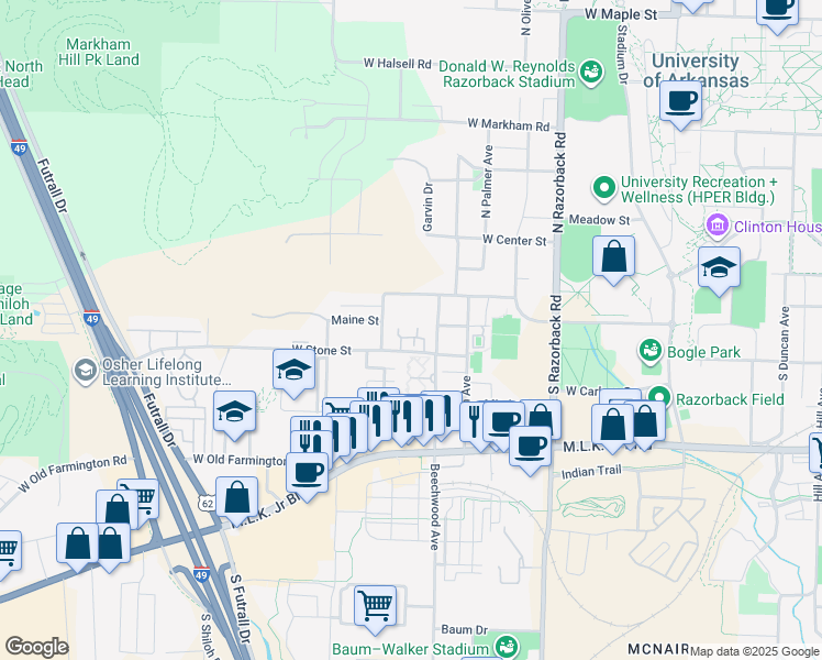 map of restaurants, bars, coffee shops, grocery stores, and more near 1767 Bedford Loop in Fayetteville