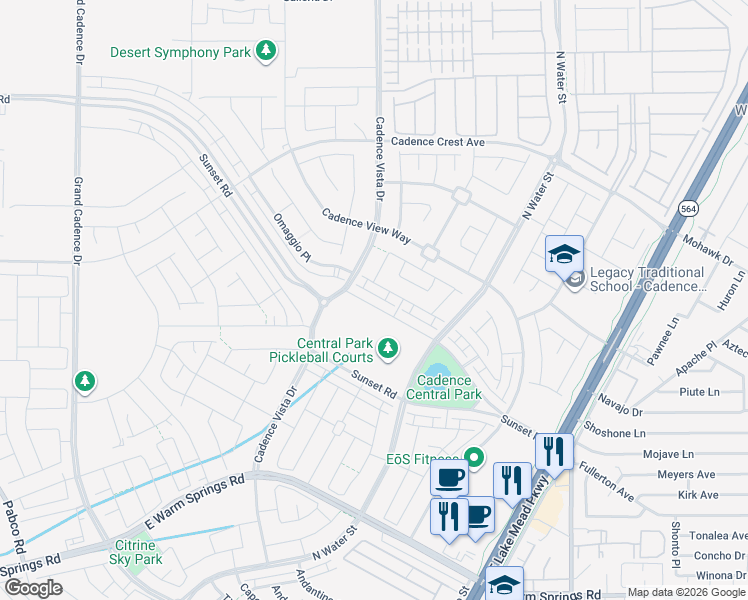map of restaurants, bars, coffee shops, grocery stores, and more near 897 East Sunset Road in Henderson