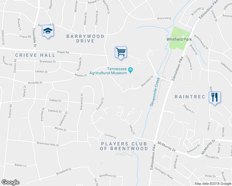 map of restaurants, bars, coffee shops, grocery stores, and more near 5201 Marchant Drive in Nashville