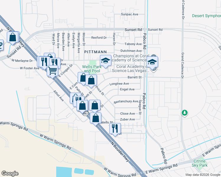 map of restaurants, bars, coffee shops, grocery stores, and more near 421 Engel Avenue in Henderson