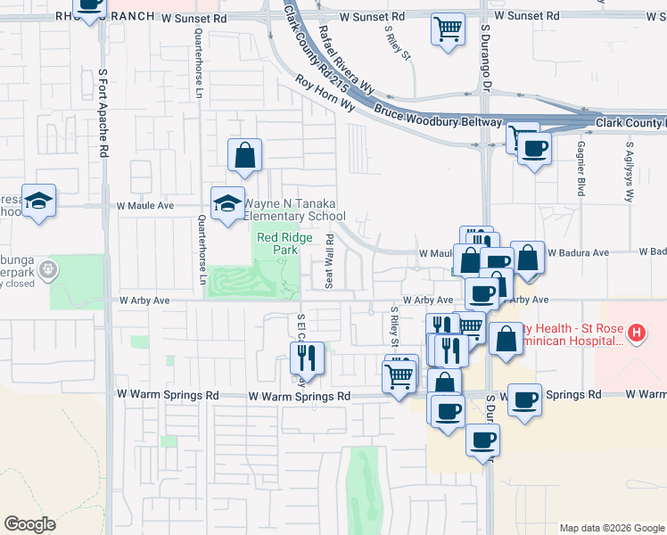 map of restaurants, bars, coffee shops, grocery stores, and more near 7042 Seat Wall Road in Las Vegas
