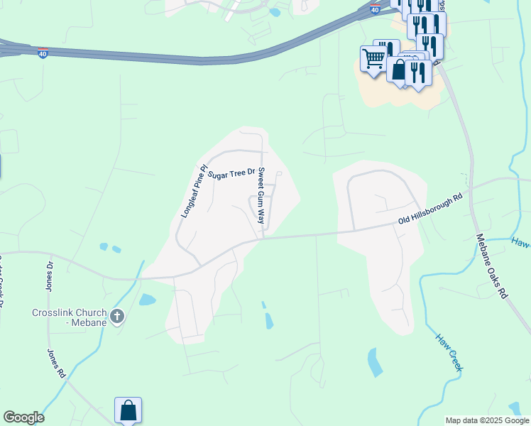 map of restaurants, bars, coffee shops, grocery stores, and more near 1408 Yellow Wood Drive in Mebane