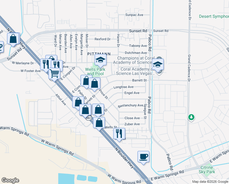 map of restaurants, bars, coffee shops, grocery stores, and more near 421 Engel Avenue in Henderson