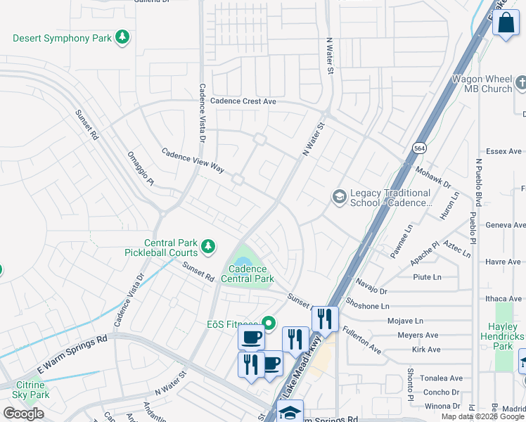 map of restaurants, bars, coffee shops, grocery stores, and more near 1058 North Water Street in Henderson