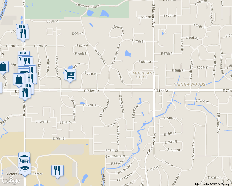 map of restaurants, bars, coffee shops, grocery stores, and more near in Tulsa