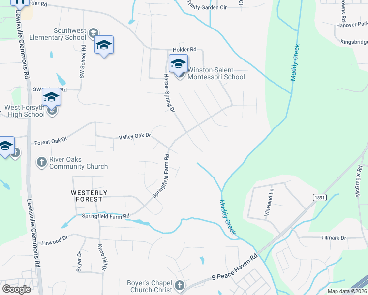 map of restaurants, bars, coffee shops, grocery stores, and more near 6500 Valley Oak Drive in Clemmons