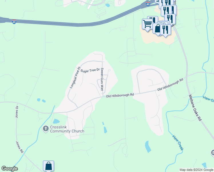 map of restaurants, bars, coffee shops, grocery stores, and more near 1409 Yellow Wood Drive in Mebane
